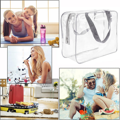 Crystal Clear PVC Travel Toiletry Bag Kit for Women Men, Waterproof Vinyl Organizer Makeup Bags with Zipper Handle Straps, Cosmetic Bag Pouch Carry on Airport Airline Compliant Bag Handbag
