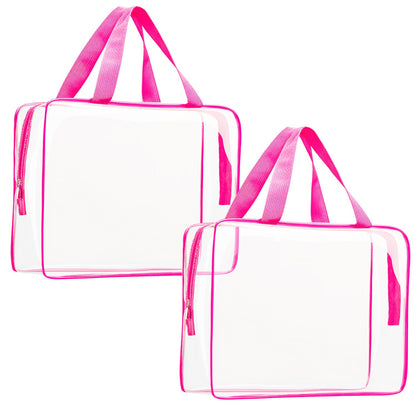 Crystal Clear PVC Travel Toiletry Bag Kit for Women Men, Waterproof Vinyl Organizer Makeup Bags with Zipper Handle Straps, Cosmetic Bag Pouch Carry on Airport Airline Compliant Bag Handbag