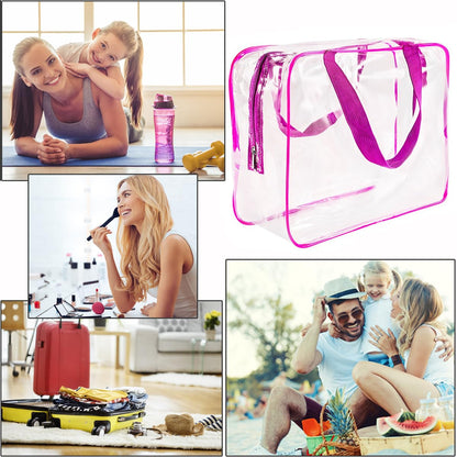 Crystal Clear PVC Travel Toiletry Bag Kit for Women Men, Waterproof Vinyl Organizer Makeup Bags with Zipper Handle Straps, Cosmetic Bag Pouch Carry on Airport Airline Compliant Bag Handbag