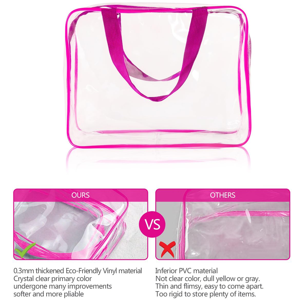 Crystal Clear PVC Travel Toiletry Bag Kit for Women Men, Waterproof Vinyl Organizer Makeup Bags with Zipper Handle Straps, Cosmetic Bag Pouch Carry on Airport Airline Compliant Bag Handbag