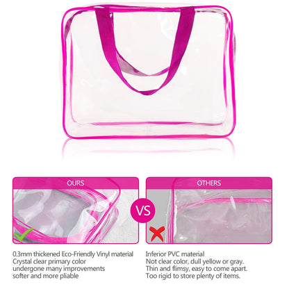 Crystal Clear PVC Travel Toiletry Bag Kit for Women Men, Waterproof Vinyl Organizer Makeup Bags with Zipper Handle Straps, Cosmetic Bag Pouch Carry on Airport Airline Compliant Bag Handbag