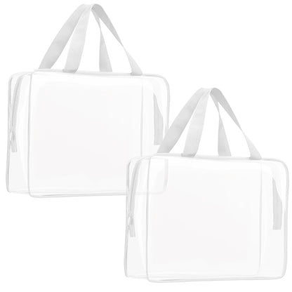 Crystal Clear PVC Travel Toiletry Bag Kit for Women Men, Waterproof Vinyl Organizer Makeup Bags with Zipper Handle Straps, Cosmetic Bag Pouch Carry on Airport Airline Compliant Bag Handbag