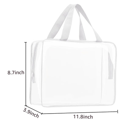 Crystal Clear PVC Travel Toiletry Bag Kit for Women Men, Waterproof Vinyl Organizer Makeup Bags with Zipper Handle Straps, Cosmetic Bag Pouch Carry on Airport Airline Compliant Bag Handbag
