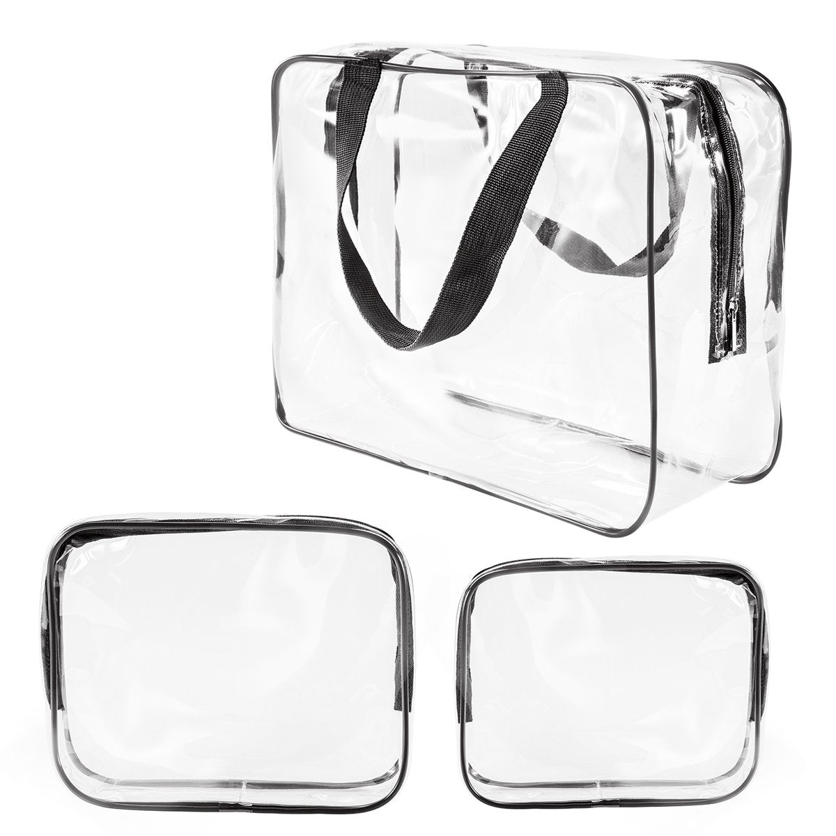 Crystal Clear PVC Travel Toiletry Bag Kit for Women Men, Waterproof Vinyl Organizer Makeup Bags with Zipper Handle Straps, Cosmetic Bag Pouch Carry on Airport Airline Compliant Bag Handbag