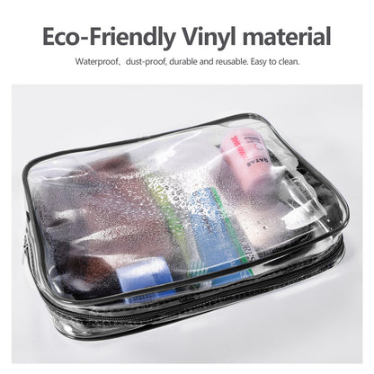 Crystal Clear PVC Travel Toiletry Bag Kit for Women Men, Waterproof Vinyl Organizer Makeup Bags with Zipper Handle Straps, Cosmetic Bag Pouch Carry on Airport Airline Compliant Bag Handbag