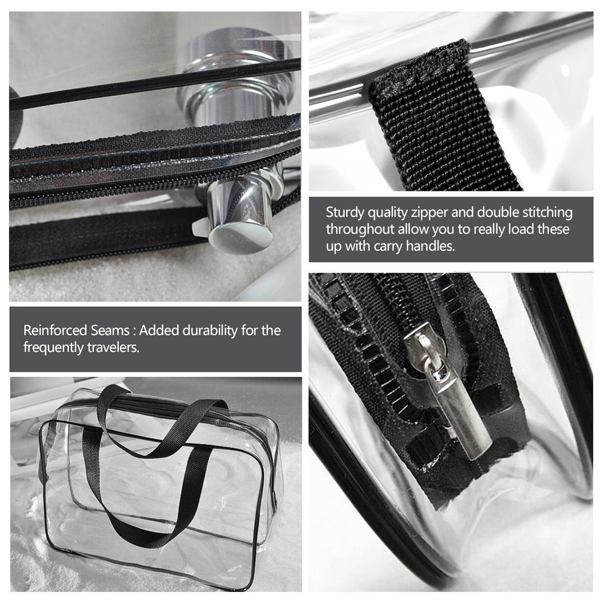 Crystal Clear PVC Travel Toiletry Bag Kit for Women Men, Waterproof Vinyl Organizer Makeup Bags with Zipper Handle Straps, Cosmetic Bag Pouch Carry on Airport Airline Compliant Bag Handbag