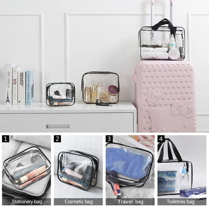 Crystal Clear PVC Travel Toiletry Bag Kit for Women Men, Waterproof Vinyl Organizer Makeup Bags with Zipper Handle Straps, Cosmetic Bag Pouch Carry on Airport Airline Compliant Bag Handbag
