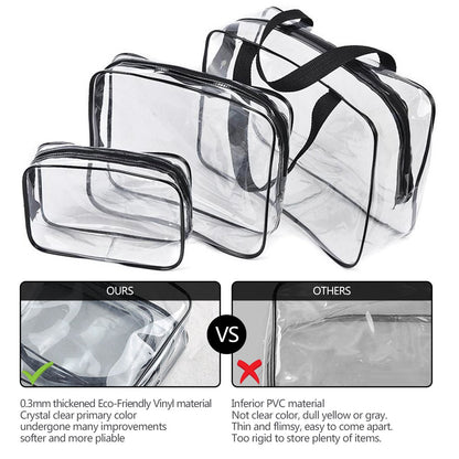 Crystal Clear PVC Travel Toiletry Bag Kit for Women Men, Waterproof Vinyl Organizer Makeup Bags with Zipper Handle Straps, Cosmetic Bag Pouch Carry on Airport Airline Compliant Bag Handbag
