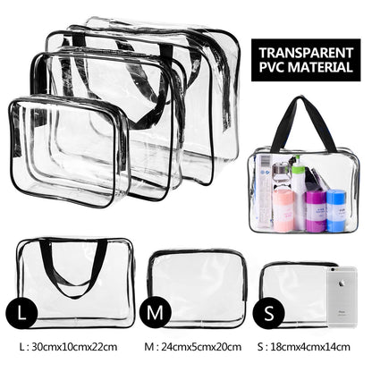 Crystal Clear PVC Travel Toiletry Bag Kit for Women Men, Waterproof Vinyl Organizer Makeup Bags with Zipper Handle Straps, Cosmetic Bag Pouch Carry on Airport Airline Compliant Bag Handbag
