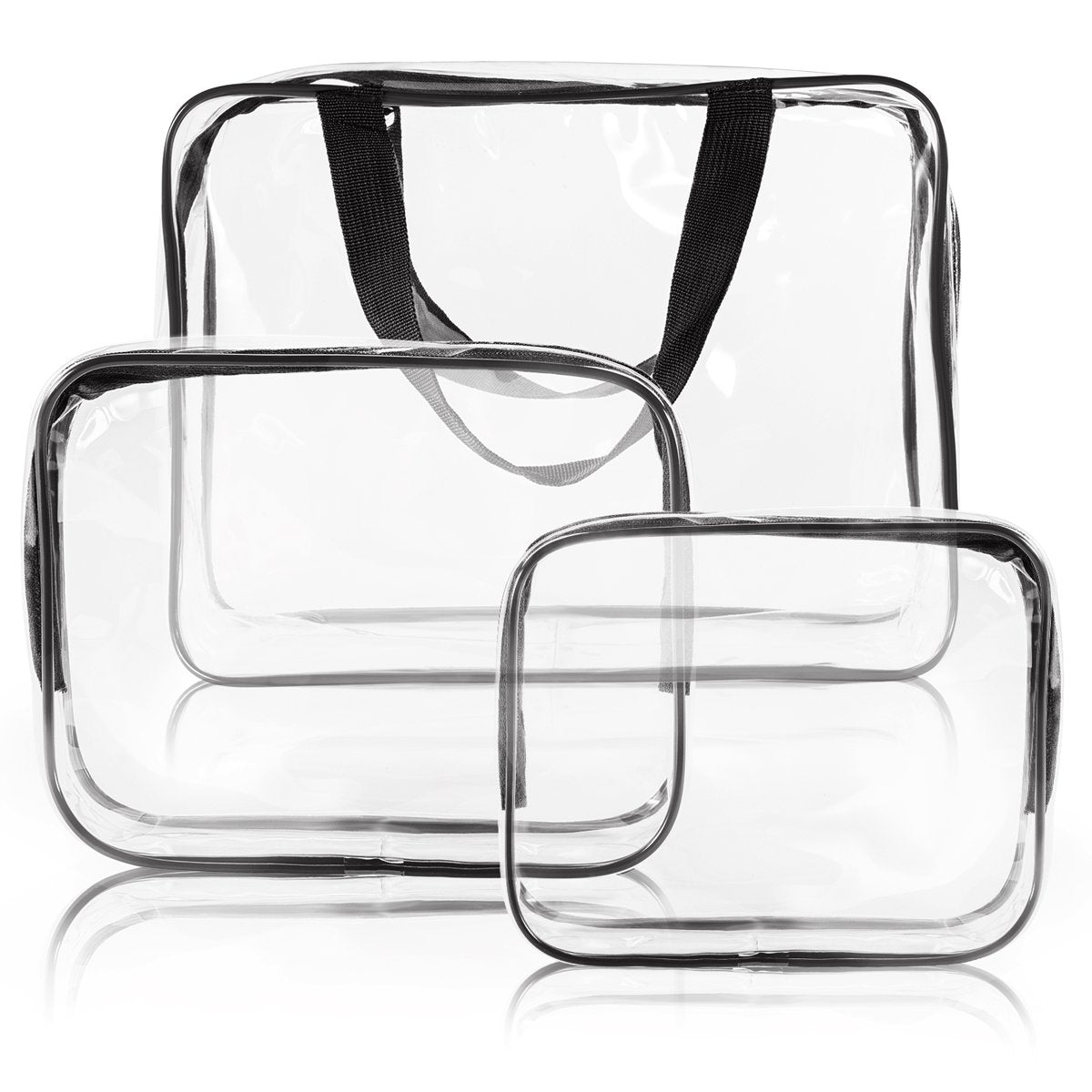 Crystal Clear PVC Travel Toiletry Bag Kit for Women Men, Waterproof Vinyl Organizer Makeup Bags with Zipper Handle Straps, Cosmetic Bag Pouch Carry on Airport Airline Compliant Bag Handbag