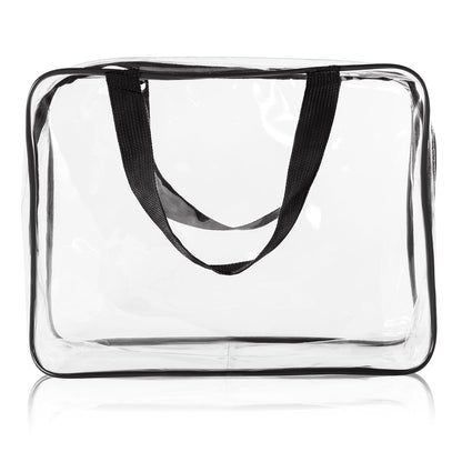 Crystal Clear PVC Travel Toiletry Bag Kit for Women Men, Waterproof Vinyl Organizer Makeup Bags with Zipper Handle Straps, Cosmetic Bag Pouch Carry on Airport Airline Compliant Bag Handbag