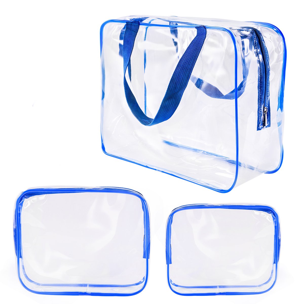 Crystal Clear PVC Travel Toiletry Bag Kit for Women Men, Waterproof Vinyl Organizer Makeup Bags with Zipper Handle Straps, Cosmetic Bag Pouch Carry on Airport Airline Compliant Bag Handbag