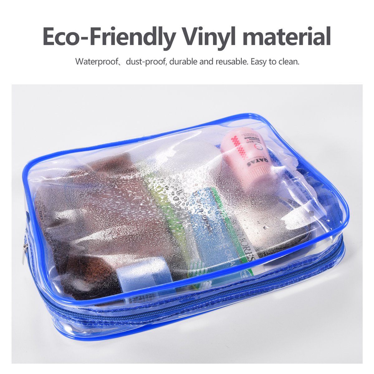 Crystal Clear PVC Travel Toiletry Bag Kit for Women Men, Waterproof Vinyl Organizer Makeup Bags with Zipper Handle Straps, Cosmetic Bag Pouch Carry on Airport Airline Compliant Bag Handbag
