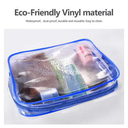 Crystal Clear PVC Travel Toiletry Bag Kit for Women Men, Waterproof Vinyl Organizer Makeup Bags with Zipper Handle Straps, Cosmetic Bag Pouch Carry on Airport Airline Compliant Bag Handbag