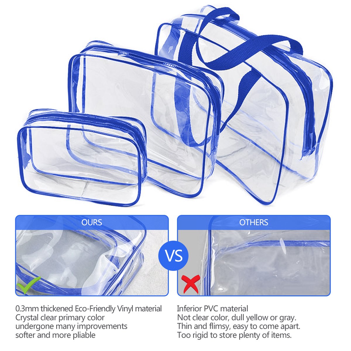Crystal Clear PVC Travel Toiletry Bag Kit for Women Men, Waterproof Vinyl Organizer Makeup Bags with Zipper Handle Straps, Cosmetic Bag Pouch Carry on Airport Airline Compliant Bag Handbag