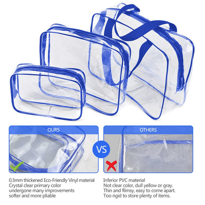 Crystal Clear PVC Travel Toiletry Bag Kit for Women Men, Waterproof Vinyl Organizer Makeup Bags with Zipper Handle Straps, Cosmetic Bag Pouch Carry on Airport Airline Compliant Bag Handbag