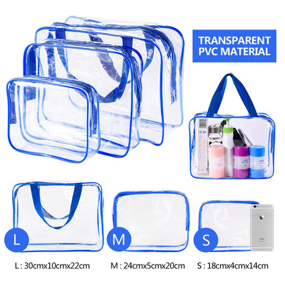 Crystal Clear PVC Travel Toiletry Bag Kit for Women Men, Waterproof Vinyl Organizer Makeup Bags with Zipper Handle Straps, Cosmetic Bag Pouch Carry on Airport Airline Compliant Bag Handbag