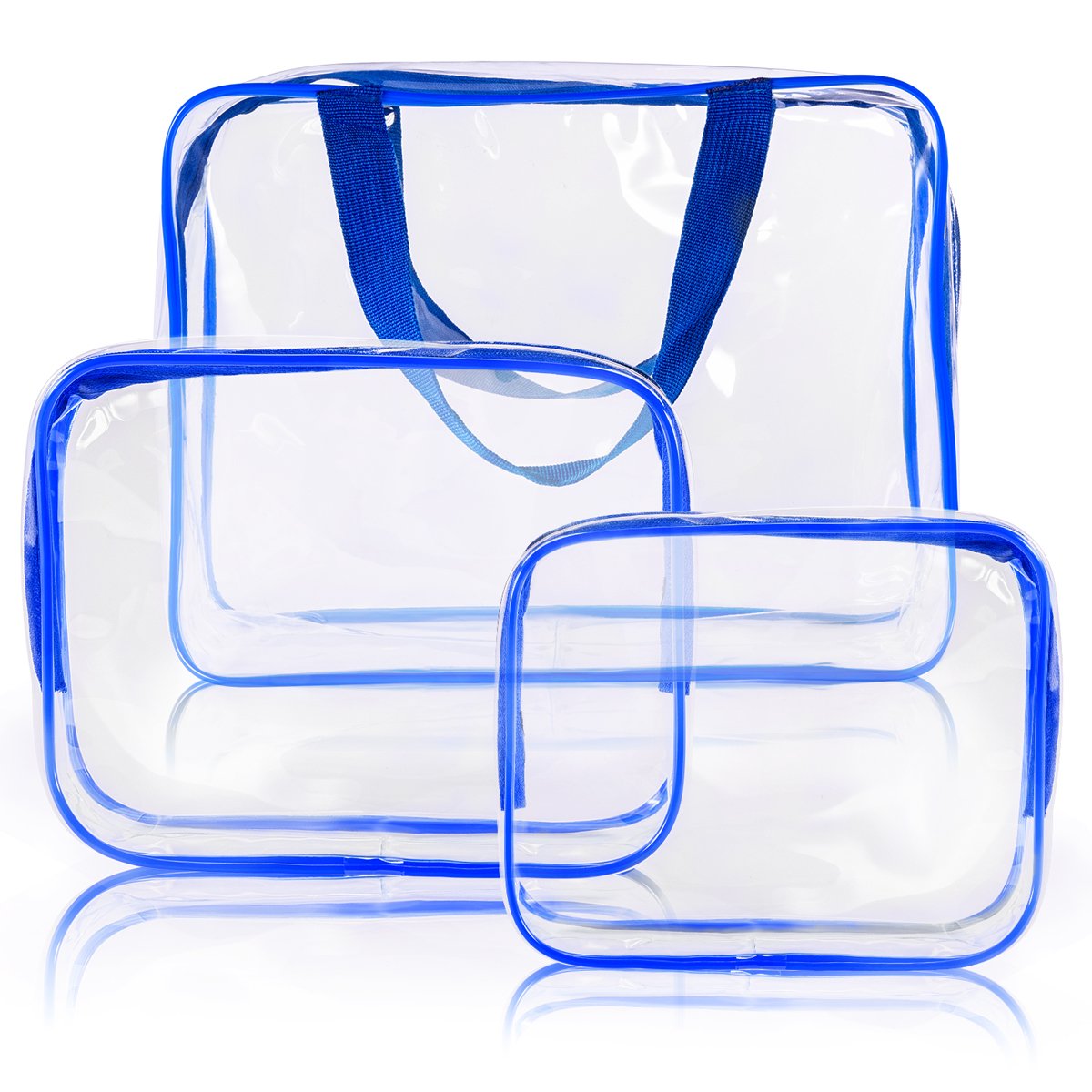 Crystal Clear PVC Travel Toiletry Bag Kit for Women Men, Waterproof Vinyl Organizer Makeup Bags with Zipper Handle Straps, Cosmetic Bag Pouch Carry on Airport Airline Compliant Bag Handbag