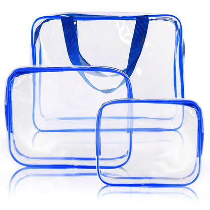 Crystal Clear PVC Travel Toiletry Bag Kit for Women Men, Waterproof Vinyl Organizer Makeup Bags with Zipper Handle Straps, Cosmetic Bag Pouch Carry on Airport Airline Compliant Bag Handbag