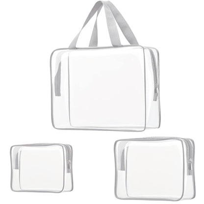 Crystal Clear PVC Travel Toiletry Bag Kit for Women Men, Waterproof Vinyl Organizer Makeup Bags with Zipper Handle Straps, Cosmetic Bag Pouch Carry on Airport Airline Compliant Bag Handbag