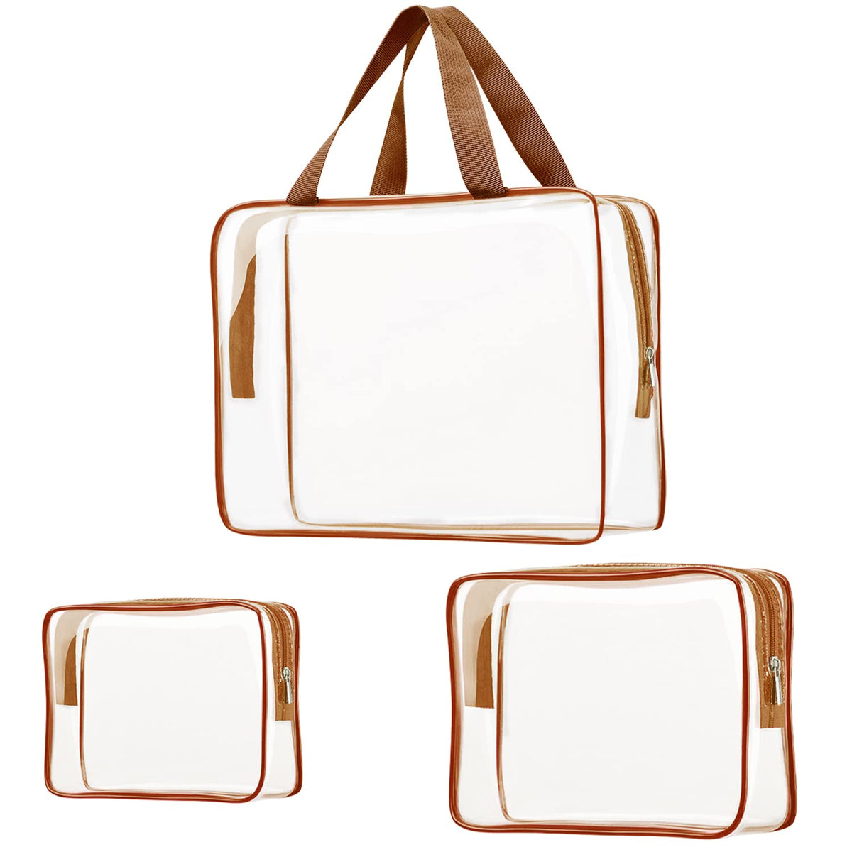 Crystal Clear PVC Travel Toiletry Bag Kit for Women Men, Waterproof Vinyl Organizer Makeup Bags with Zipper Handle Straps, Cosmetic Bag Pouch Carry on Airport Airline Compliant Bag Handbag
