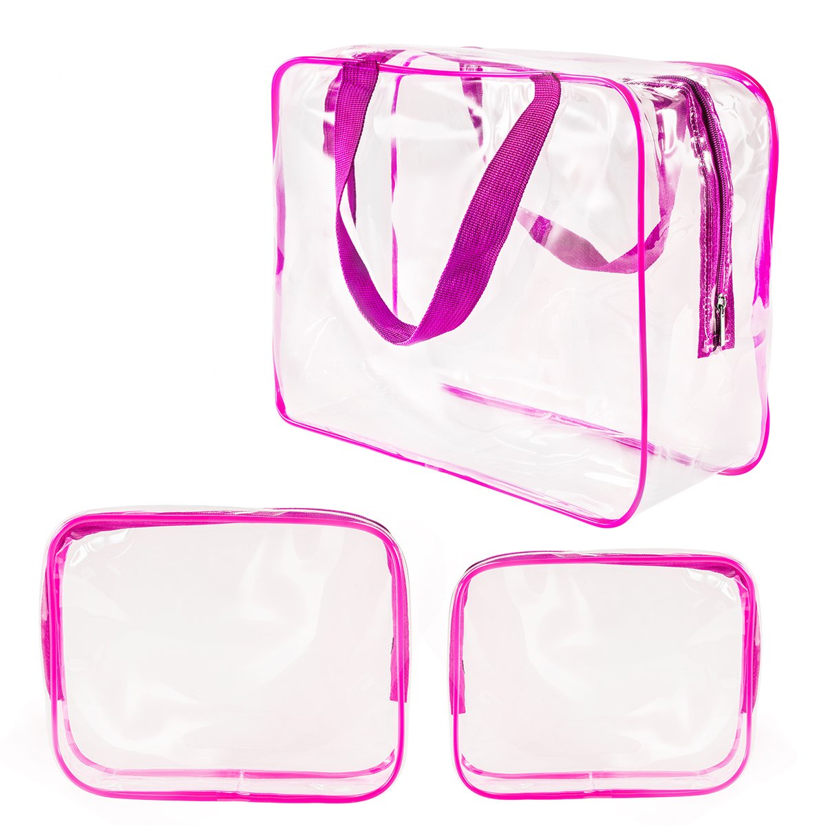 Crystal Clear PVC Travel Toiletry Bag Kit for Women Men, Waterproof Vinyl Organizer Makeup Bags with Zipper Handle Straps, Cosmetic Bag Pouch Carry on Airport Airline Compliant Bag Handbag