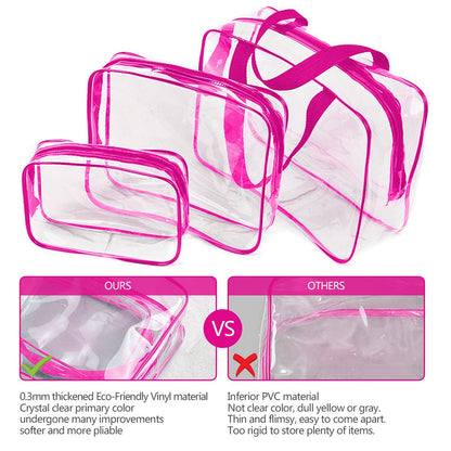 Crystal Clear PVC Travel Toiletry Bag Kit for Women Men, Waterproof Vinyl Organizer Makeup Bags with Zipper Handle Straps, Cosmetic Bag Pouch Carry on Airport Airline Compliant Bag Handbag