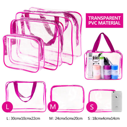 Crystal Clear PVC Travel Toiletry Bag Kit for Women Men, Waterproof Vinyl Organizer Makeup Bags with Zipper Handle Straps, Cosmetic Bag Pouch Carry on Airport Airline Compliant Bag Handbag
