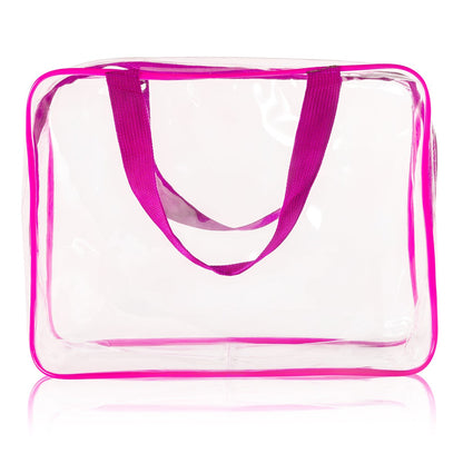 Crystal Clear PVC Travel Toiletry Bag Kit for Women Men, Waterproof Vinyl Organizer Makeup Bags with Zipper Handle Straps, Cosmetic Bag Pouch Carry on Airport Airline Compliant Bag Handbag