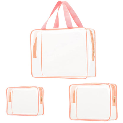 Crystal Clear PVC Travel Toiletry Bag Kit for Women Men, Waterproof Vinyl Organizer Makeup Bags with Zipper Handle Straps, Cosmetic Bag Pouch Carry on Airport Airline Compliant Bag Handbag
