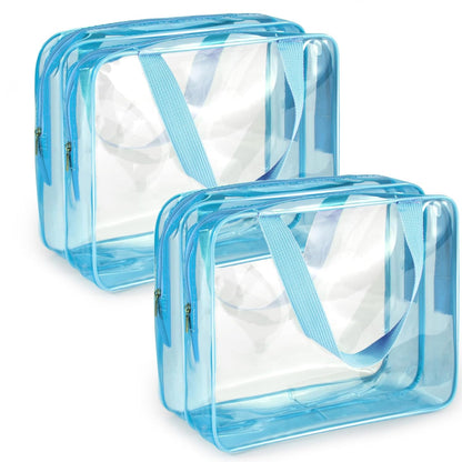 Crystal Clear PVC Travel Toiletry Bag Kit for Women Men, Waterproof Vinyl Organizer Makeup Bags with Zipper Handle Straps, Cosmetic Bag Pouch Carry on Airport Airline Compliant Bag Handbag