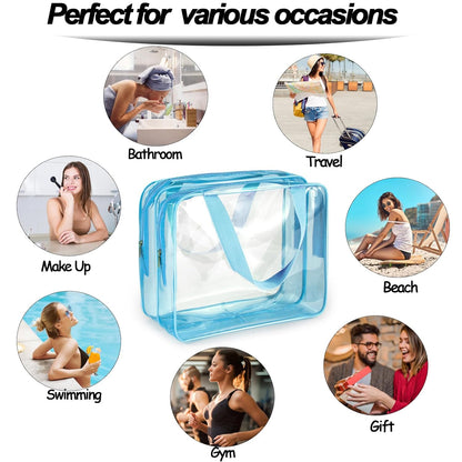 Crystal Clear PVC Travel Toiletry Bag Kit for Women Men, Waterproof Vinyl Organizer Makeup Bags with Zipper Handle Straps, Cosmetic Bag Pouch Carry on Airport Airline Compliant Bag Handbag