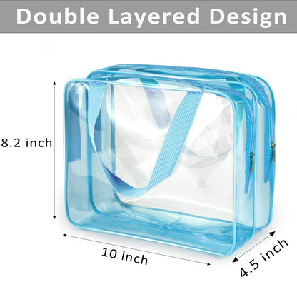 Crystal Clear PVC Travel Toiletry Bag Kit for Women Men, Waterproof Vinyl Organizer Makeup Bags with Zipper Handle Straps, Cosmetic Bag Pouch Carry on Airport Airline Compliant Bag Handbag