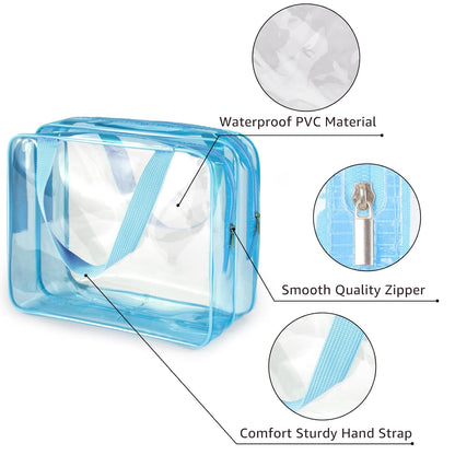 Crystal Clear PVC Travel Toiletry Bag Kit for Women Men, Waterproof Vinyl Organizer Makeup Bags with Zipper Handle Straps, Cosmetic Bag Pouch Carry on Airport Airline Compliant Bag Handbag