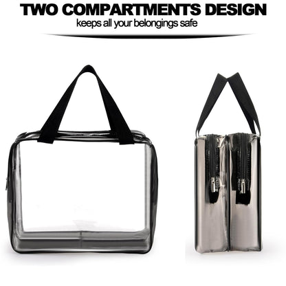 Crystal Clear PVC Travel Toiletry Bag Kit for Women Men, Waterproof Vinyl Organizer Makeup Bags with Zipper Handle Straps, Cosmetic Bag Pouch Carry on Airport Airline Compliant Bag Handbag
