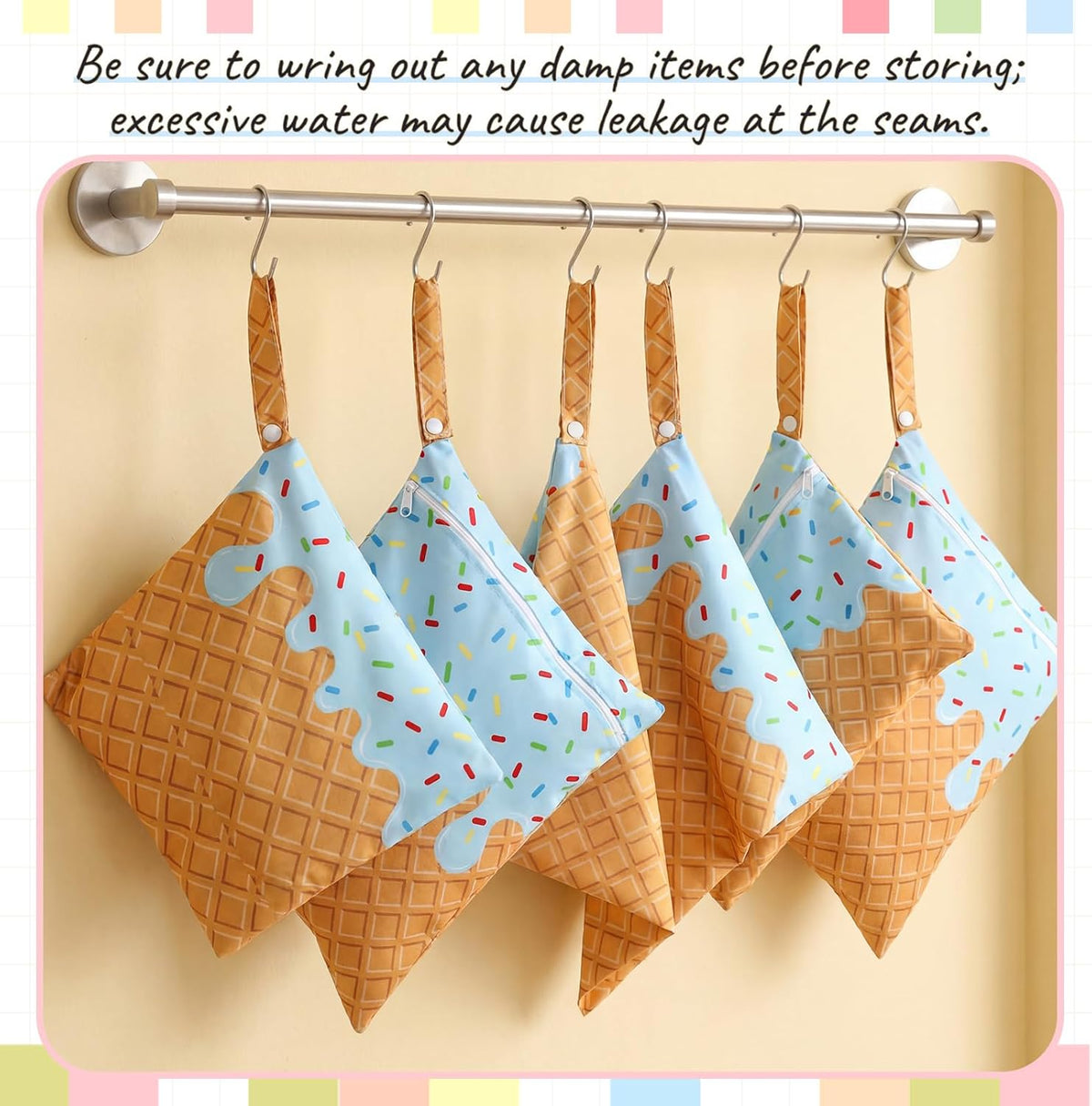 2 Pack Wet Dry Bags Ice Cream Waterproof Pouch Large & Small Makeup Bag Baby Wet Bags Zipper Pouch for Baby Women Diapers Cloth(Green)