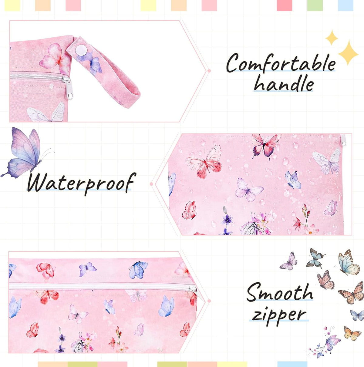 2 Pack Wet Dry Bags Ice Cream Waterproof Pouch Large & Small Makeup Bag Baby Wet Bags Zipper Pouch for Baby Women Diapers Cloth(Green)