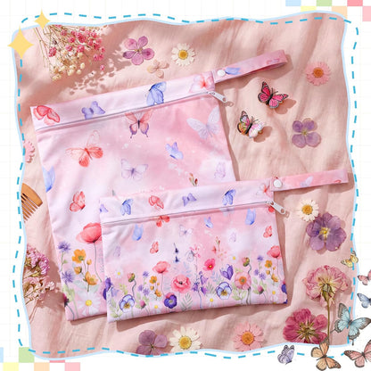 2 Pack Wet Dry Bags Ice Cream Waterproof Pouch Large & Small Makeup Bag Baby Wet Bags Zipper Pouch for Baby Women Diapers Cloth(Green)