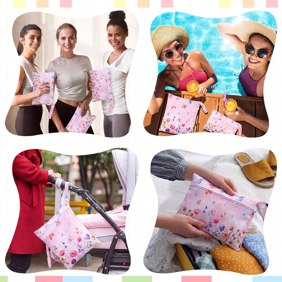 2 Pack Wet Dry Bags Ice Cream Waterproof Pouch Large & Small Makeup Bag Baby Wet Bags Zipper Pouch for Baby Women Diapers Cloth(Green)
