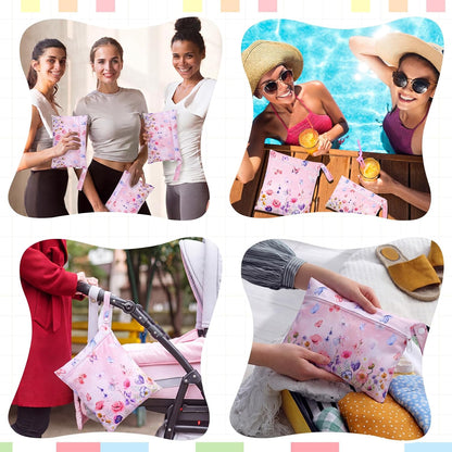 2 Pack Wet Dry Bags Ice Cream Waterproof Pouch Large & Small Makeup Bag Baby Wet Bags Zipper Pouch for Baby Women Diapers Cloth(Green)