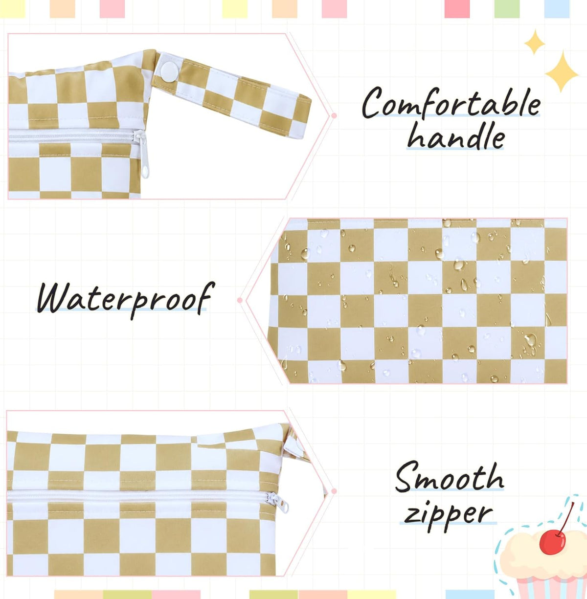 2 Pack Wet Dry Bags Ice Cream Waterproof Pouch Large & Small Makeup Bag Baby Wet Bags Zipper Pouch for Baby Women Diapers Cloth(Green)