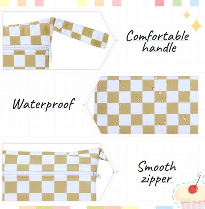 2 Pack Wet Dry Bags Ice Cream Waterproof Pouch Large & Small Makeup Bag Baby Wet Bags Zipper Pouch for Baby Women Diapers Cloth(Green)