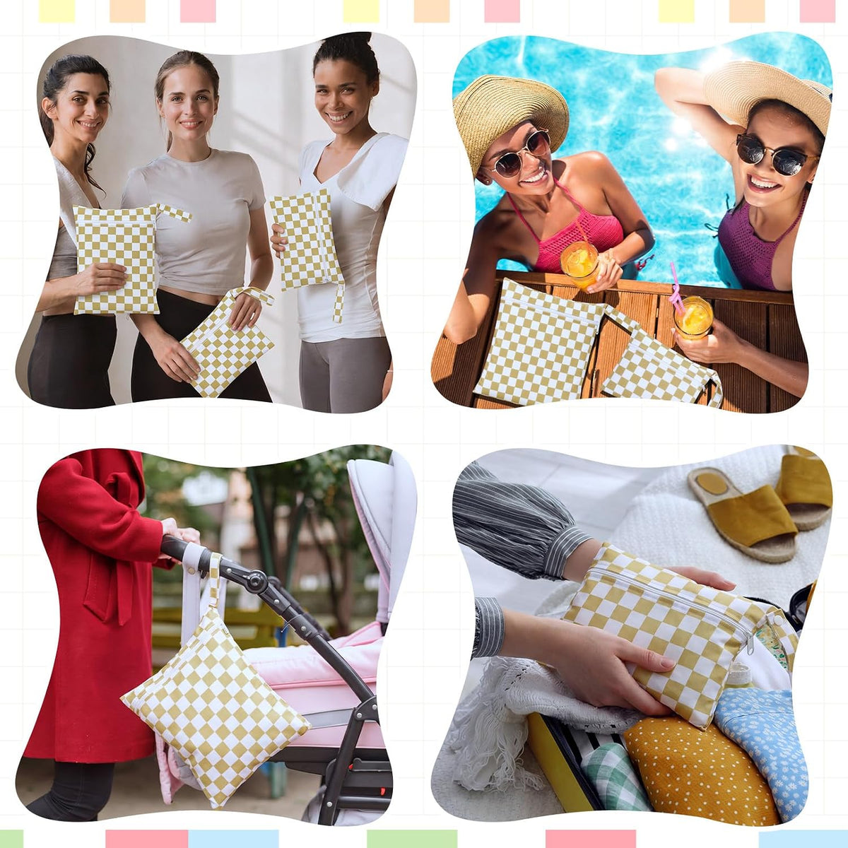 2 Pack Wet Dry Bags Ice Cream Waterproof Pouch Large & Small Makeup Bag Baby Wet Bags Zipper Pouch for Baby Women Diapers Cloth(Green)