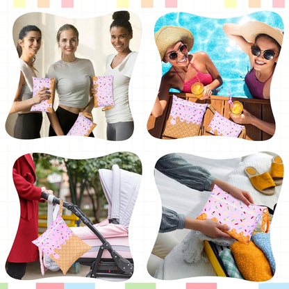 2 Pack Wet Dry Bags Ice Cream Waterproof Pouch Large & Small Makeup Bag Baby Wet Bags Zipper Pouch for Baby Women Diapers Cloth(Green)