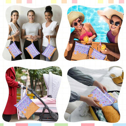 2 Pack Wet Dry Bags Ice Cream Waterproof Pouch Large & Small Makeup Bag Baby Wet Bags Zipper Pouch for Baby Women Diapers Cloth(Green)