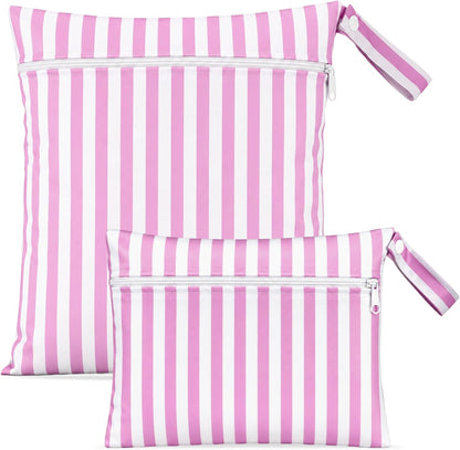 2 Pack Wet Dry Bags Ice Cream Waterproof Pouch Large & Small Makeup Bag Baby Wet Bags Zipper Pouch for Baby Women Diapers Cloth(Green)