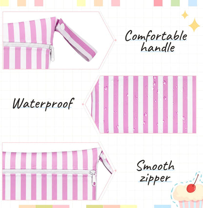 2 Pack Wet Dry Bags Ice Cream Waterproof Pouch Large & Small Makeup Bag Baby Wet Bags Zipper Pouch for Baby Women Diapers Cloth(Green)