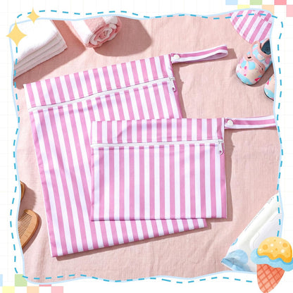 2 Pack Wet Dry Bags Ice Cream Waterproof Pouch Large & Small Makeup Bag Baby Wet Bags Zipper Pouch for Baby Women Diapers Cloth(Green)