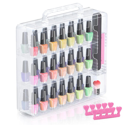 2pcs Nail Polish Organizer, Portable 48 Bottles Clear Nail Polish Holder with Adjustable Divider, Gel Nail Polish Storage Double Side Nail Polish Organizer Case for Nail Tech Grey