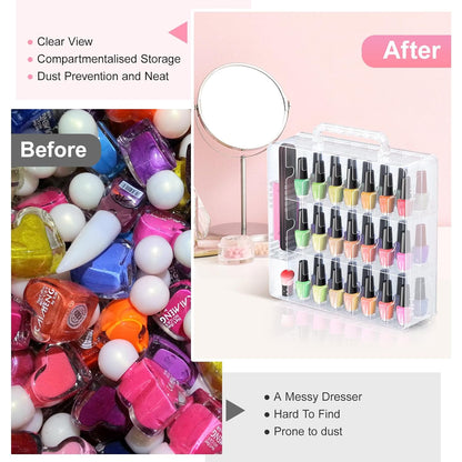 2pcs Nail Polish Organizer, Portable 48 Bottles Clear Nail Polish Holder with Adjustable Divider, Gel Nail Polish Storage Double Side Nail Polish Organizer Case for Nail Tech Grey